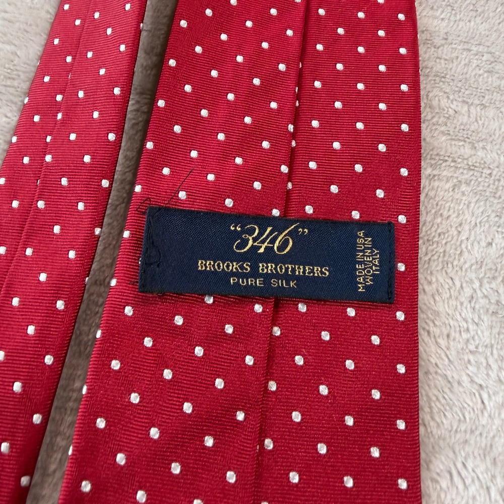 Brooks Brothers 346 Mens Red White Polka Dot Silk Tie Made in USA 57x3 Italy - Picture 4 of 7